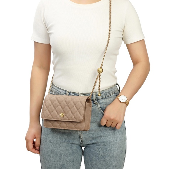 Tiffany & Fred Paris Quilted Caviar Leather Crossbody Shoulder Bag - Tan - Picture 4 of 4